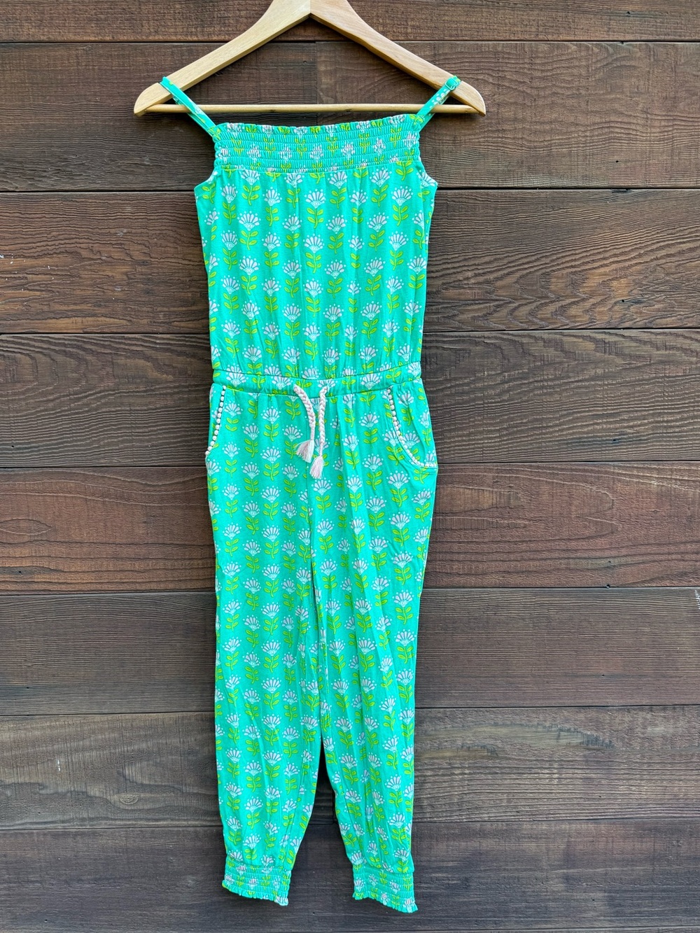 Boden Girls Green Floral One-Piece Jumpsuit 100% Cotton